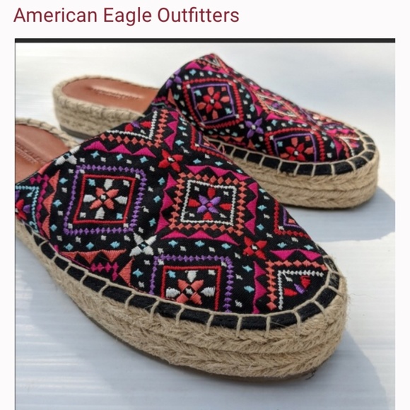 American Eagle Outfitters Shoes - AMERICAN EAGLE EMBROIDERED MULES